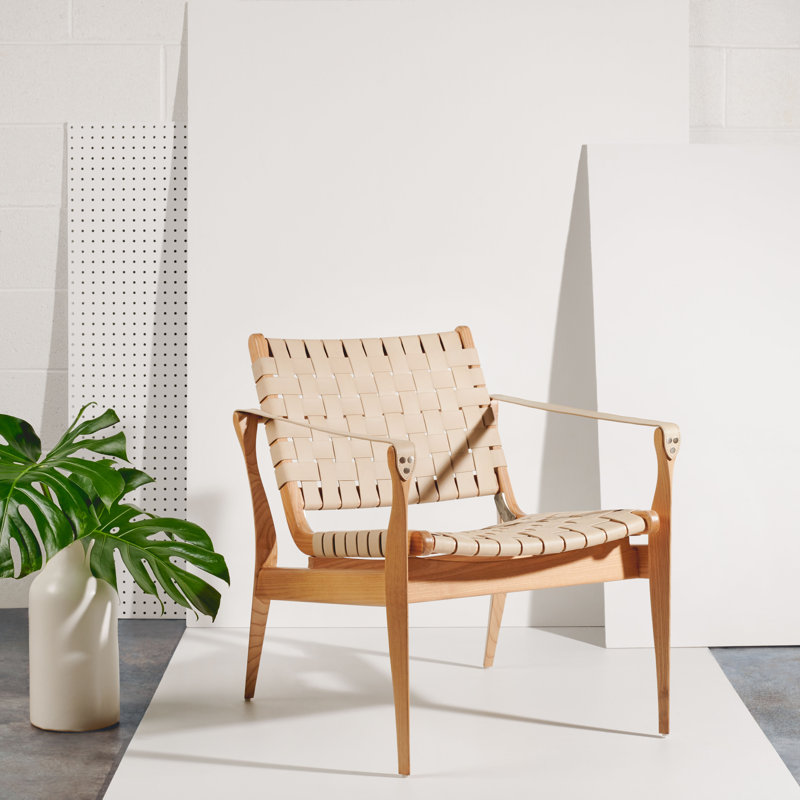 Armchair, White Genuine Leather, Natural
