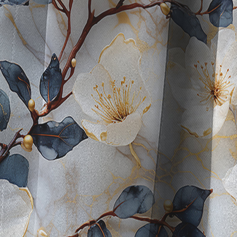 Palette florale botanique blanche I - rideau occultant marbre marbre abstrait - 1 panneaux, 52" W x 120" L