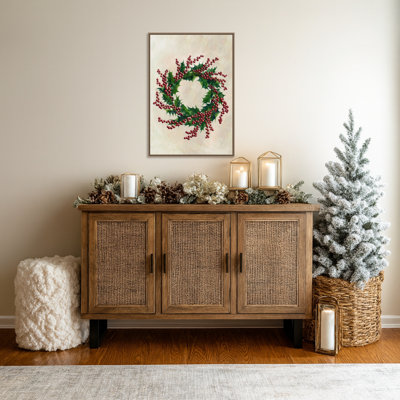 Holly wreath by Rosana Laiz Blursbyai Framed Canvas Wall Art Print