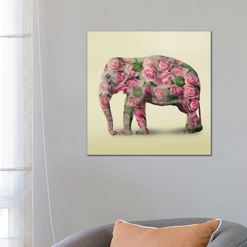 Elephant Flowers I by Vin Zzep - Print on Canvas, Wrapped Canvas, 66.04 cm H x 66.04 cm W x 3.175 cm D