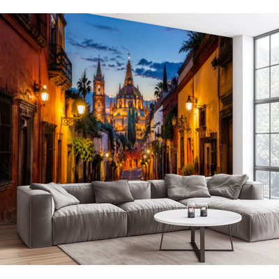 Wall Mural Peel and Stick Wallpaper San Miguel de Allende Mexico street tree Mexican Self-Adhesive Removable Contact Paper Wall Decor for Living Room Bedroom 100"H x 144"W