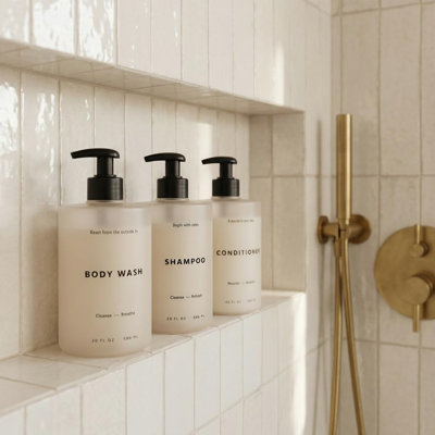 Élégant ensemble de 3 shampooings et revitalisants - Distributeurs de savon de douche 20 oz avec pompe et étiquettes