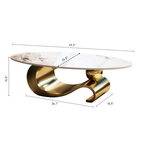 Everly Quinn Faux Marble Coffee Table With Stainless Steel Base, Simple ...
