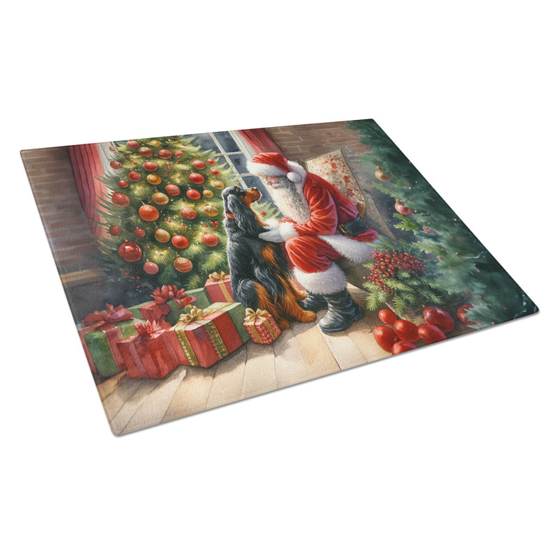 Gordon Setter and Santa Claus Glass Cutting Board