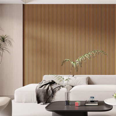 4 panneaux muraux à lattes acoustique L 94,5 po x l 12,6 po, aspect éco-bois pour le mur et le plafond de la maison / bureau (33,08 pieds carrés)