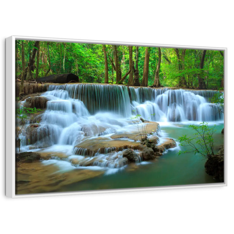 Cascade de la forêt profonde de Kanchanaburi, Cadre flottant blanc, 25 po x 17 po