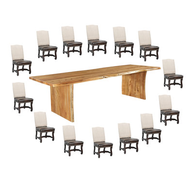 Ensemble de salle à manger en bois massif 15 pièces Live Edge