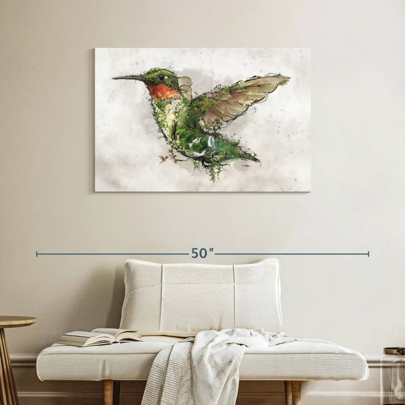 Surreal Ruby Throated Hummingbird, 26" H x 39" W