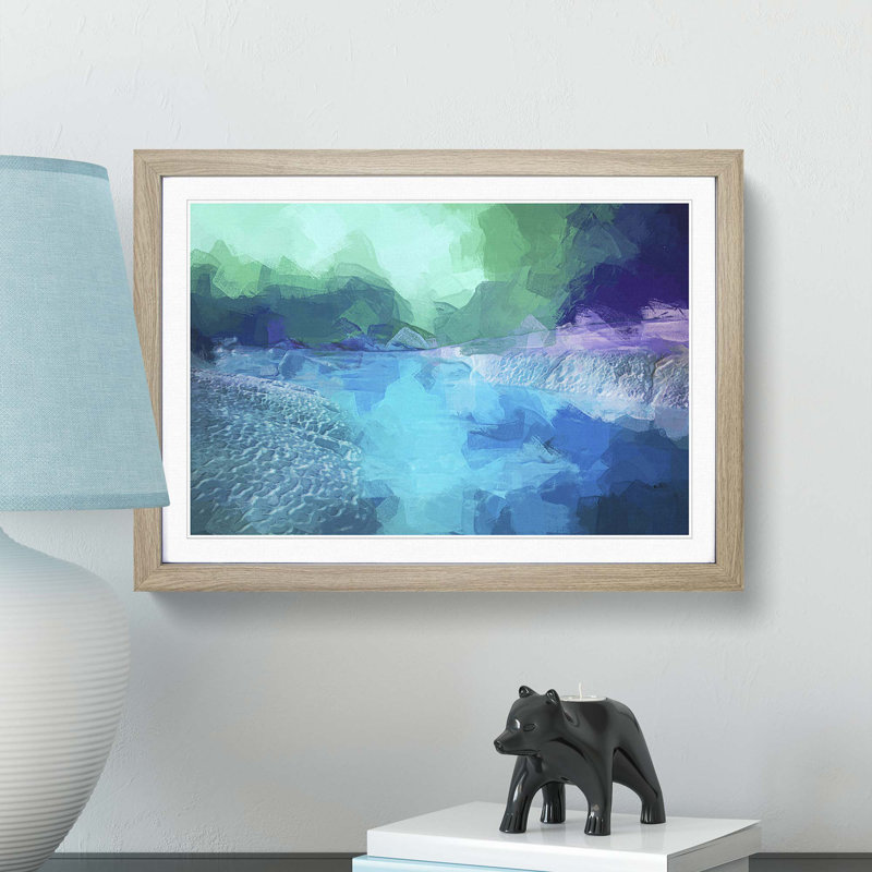 Aurora Borealis at Night in Abstract - Picture Frame Graphic Art Print, 62cm H x 87cm W x 2cm D, Oak Framed