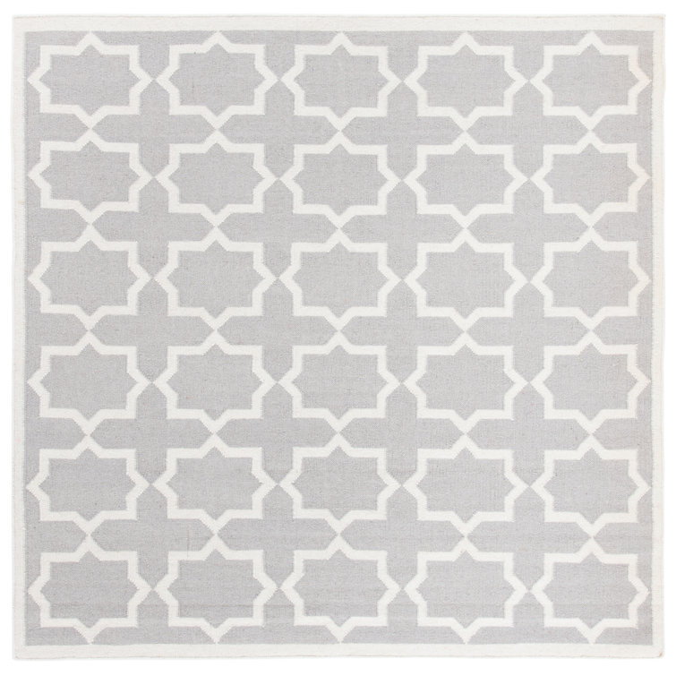 Rodgers Hand Woven Flat Weave Wool/Cotton Geometric Rug in Ivory