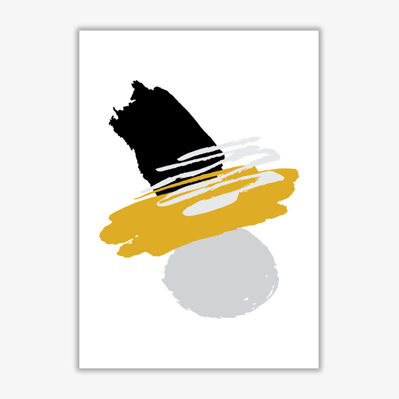 Mustard And Black Abstract Paint Shapes - Print, 85 cm H x 60 cm W x 1 cm D, No Frame