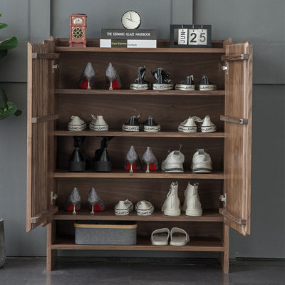 Luxury Black Walnut Wood Storage Shoe Cabinet