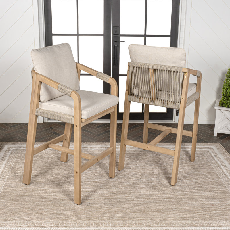 Acacia Outdoor 26.39'' Counter Stool with Cushion, Light Teak/Beige