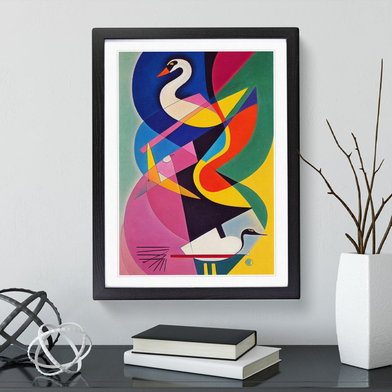 Swan In Abstract - Single Picture Frame Print, 64cm H x 46cm W x 2cm D, Black Framed