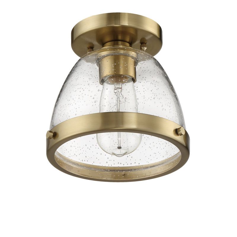 Lodie Glass Semi Flush Mount, 7" H x 7.5" W x 7.5" D, Brass