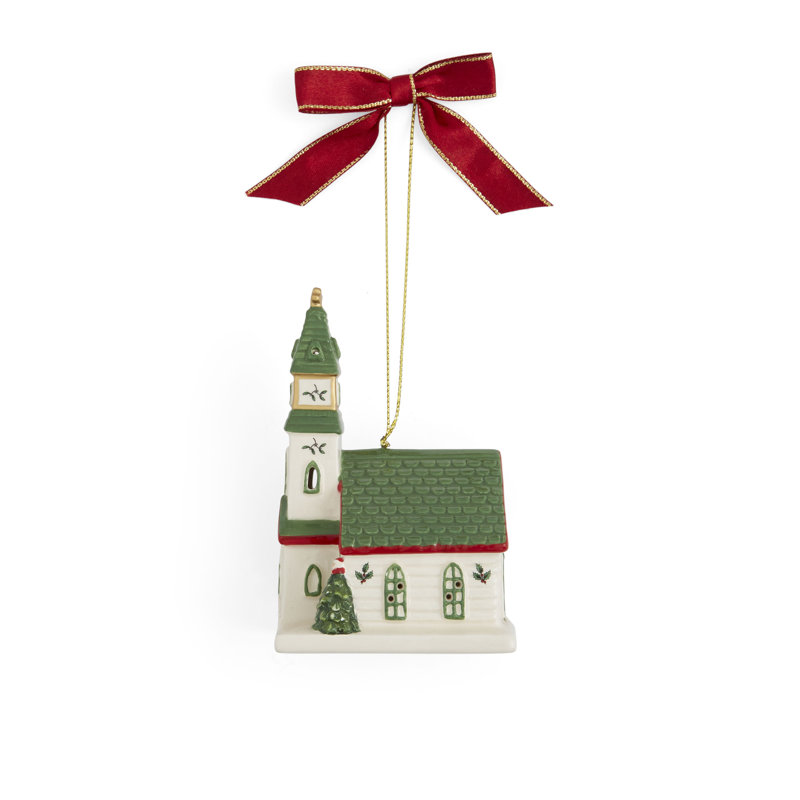 Spode Christmas Tree Church Led Ornament 4"