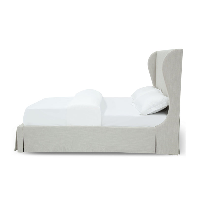 Hera Skirted Footboard Storage Panel Bed In Oatmeal, Queen