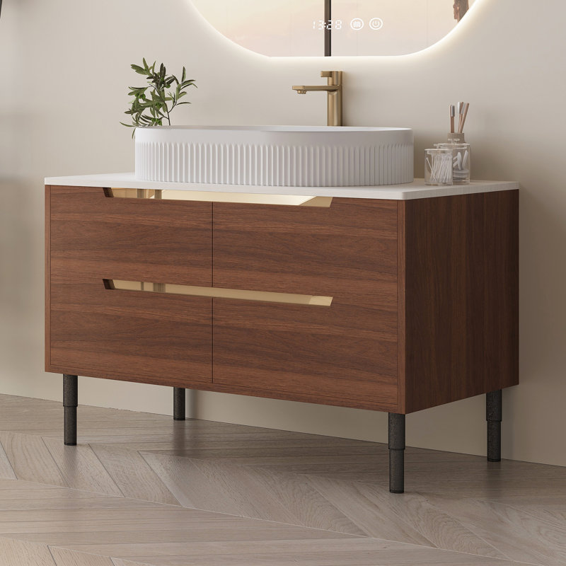 36" Modern Dual-Design Bathroom Vanity With Ceramic Sink & 4 Soft-Close Drawers, Floating Or Freestanding Waterproof Wood Cabinet