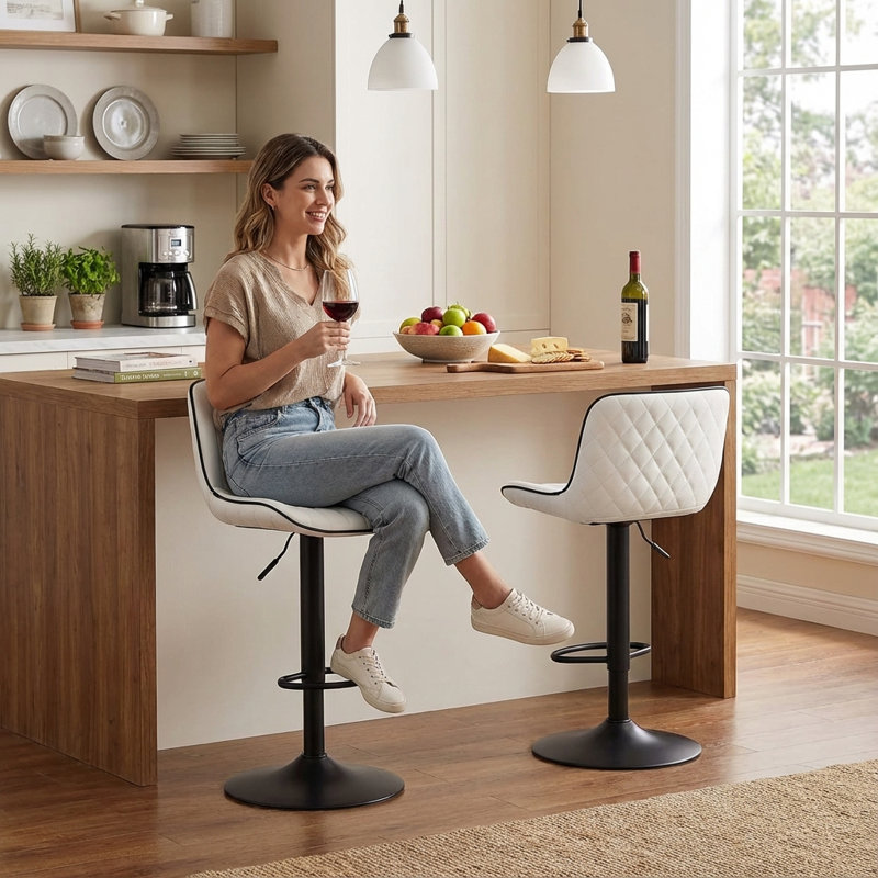 Brinitta Modern Swivel Adjustable Height Bar Stools, Leather Barstools Kitchen Island Counter Stool, White