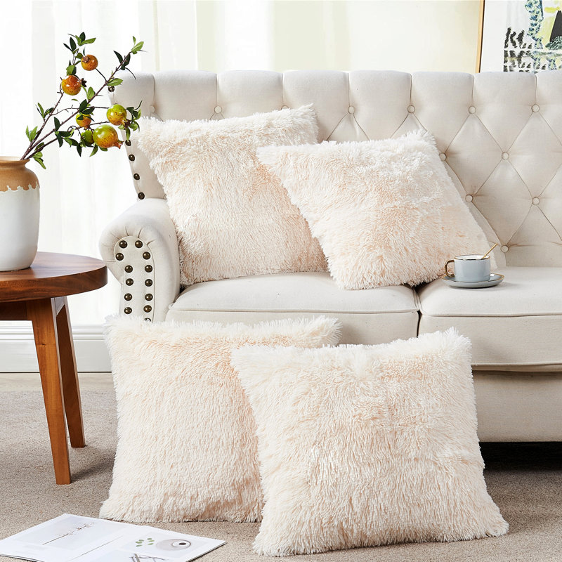 Housse de coussin décoratif en fausse fourrure Shaggy, Ivoire ivoire