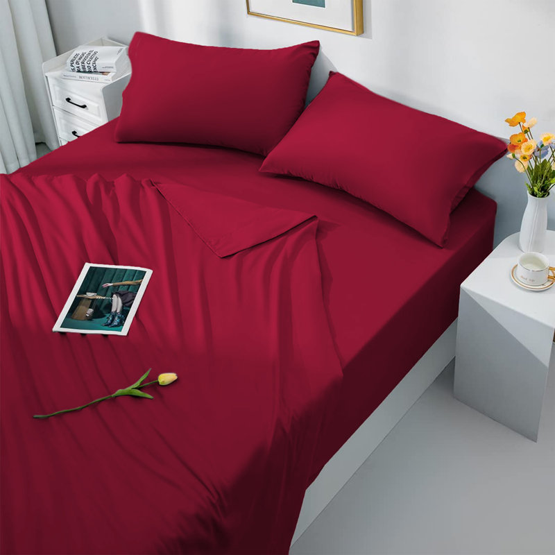 Laurne 200 Thread Count Microfiber Brushed Deep Fitted Bed Sheet, Double (4'6), Red