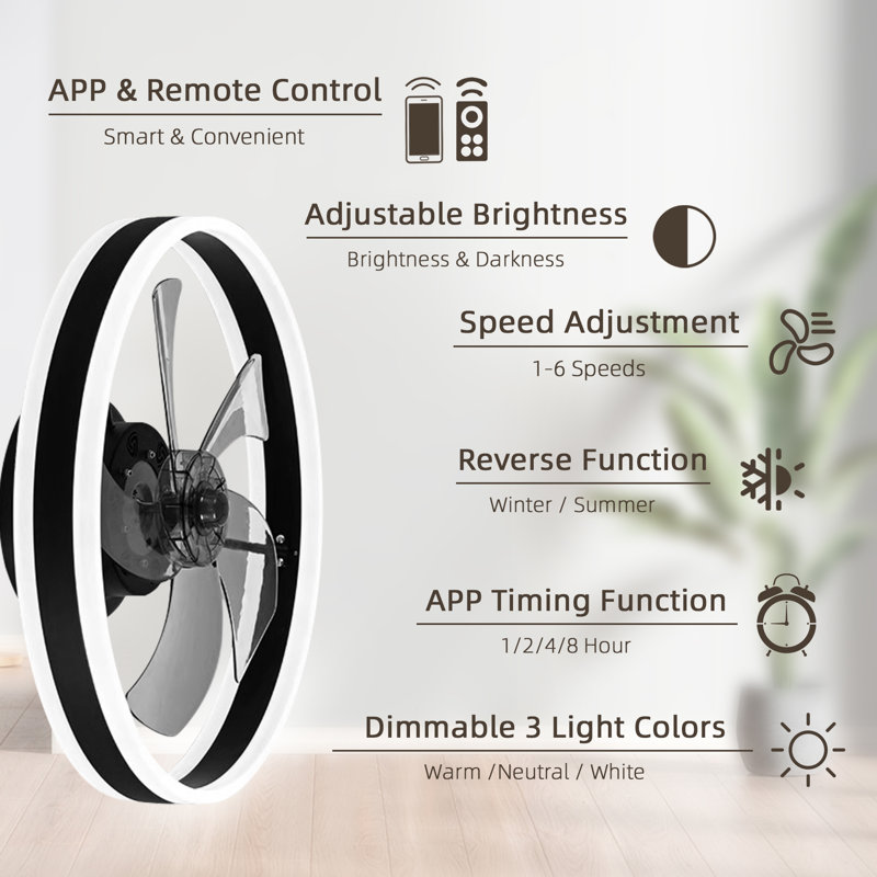 Lashowna Ceiling Fan with LED Lights, Black