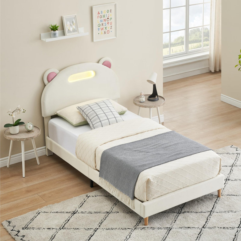 Upholstered Platform Bed, Beige