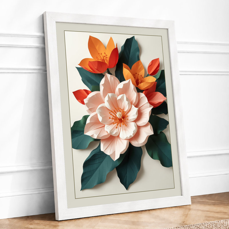 Layered Bloom Botanical - Framed Print, A2 - 59.4 x 42.0 cm, White