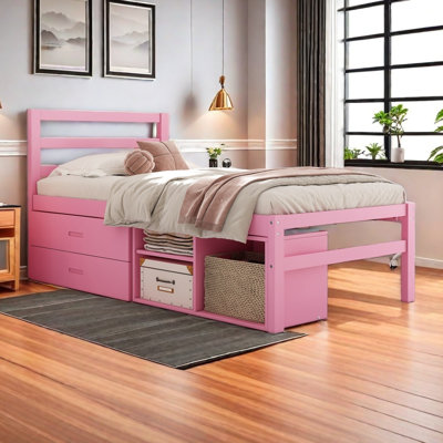 Twin Size Wood Platform Bed With Removable Storage Shelves BuiltIn Two Storage Drawers For Added Convenience