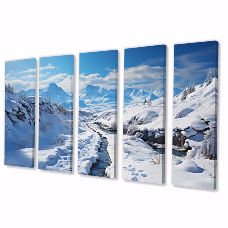 Hiver montagne charme - impression d'art mural paysages - 5 panneaux égaux