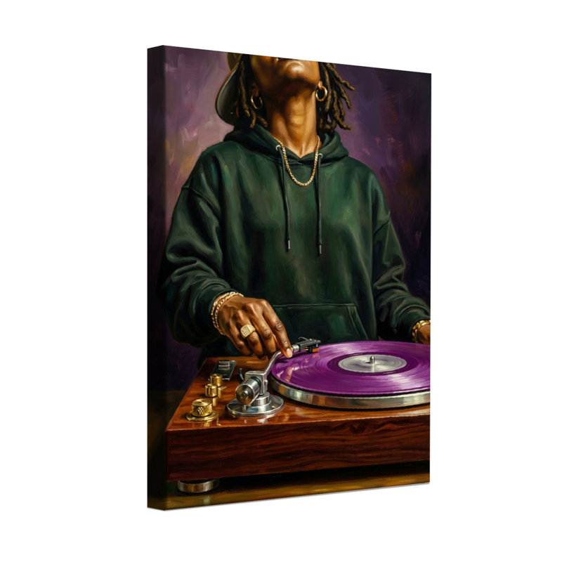 Abstrait dj avec tourne-disque vinyle mauve, H 18 po x l 12 po