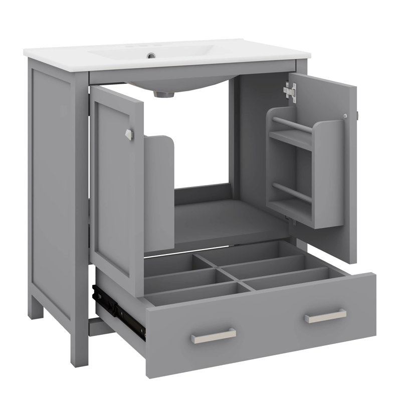 Ensemble de meuble-lavabo 60 po avec lavabo double, ensemble de meuble-lavabo double (séparé), tablette de rangement et tiroirs séparés (miroir non inclus)