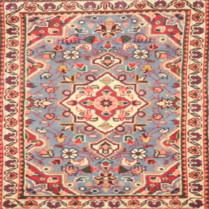 Tapis rouge/bleu traditionnel, Carré 3 pi