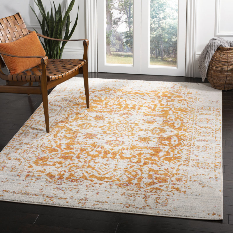 Christa Oriental Orange/Ivory Area Rug, Rectangle 4' x 6'