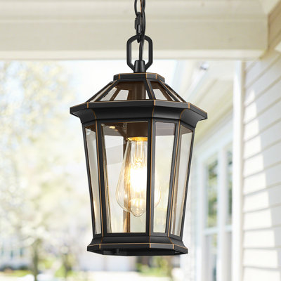 Lanterne suspendue d'extérieur noire avec verre trempé transparent
