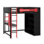 Lit mezzanine double avec bureau, garde-robe ouverte et éclairage RVB, lit de jeu rouge avec ports USB et tablettes-123282406