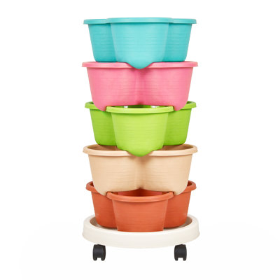 Soban Vertical Strawberry Planter, 5 Tier Hanging Vertical Gardening Planter, Stackable Garden Tower Pot For Strawberries, Flowers, Herbs, Vegetables With Removable Wheels And Hooks