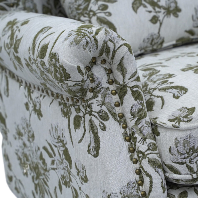 Vintage Floral Wingback Armchair with Black Rubberwood Legs