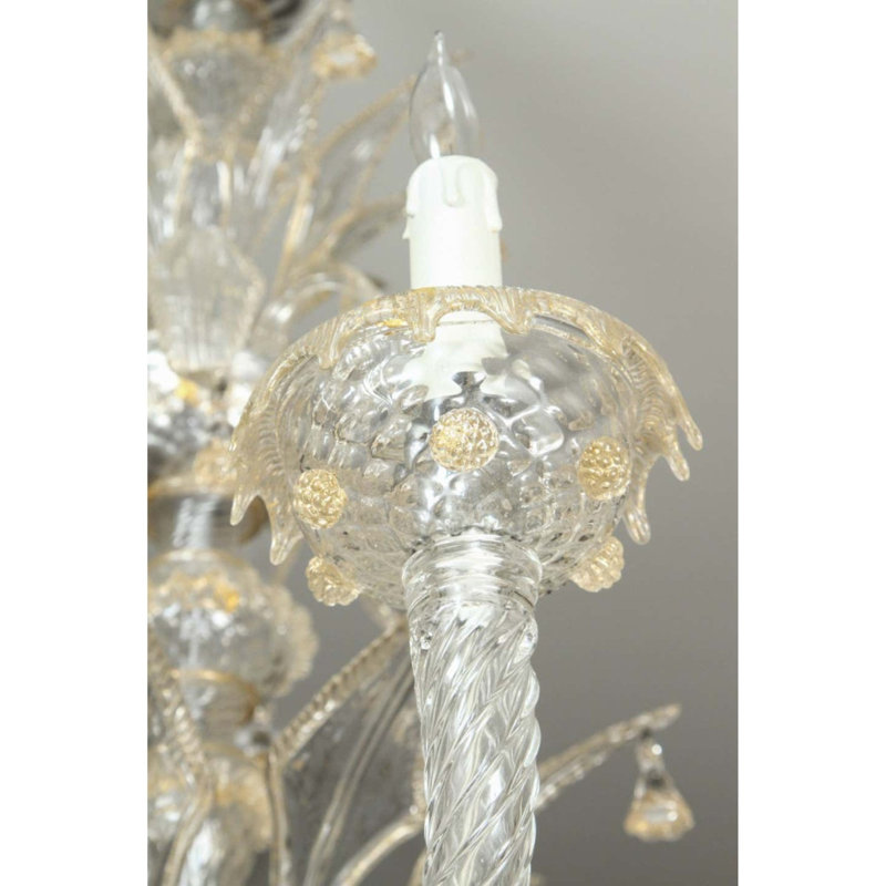 Lustre empire vénitien Murano, Laiton brossé, Givré, 24" Diameter x 26" Height