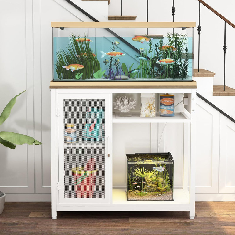 40 Gallon Aquarium Stand with Power Outlets and Storage Cabinet, Heavy Duty Fish Tank Stand for Turtle Tank, Reptile Terrarium – Holds Up to 440 LBS