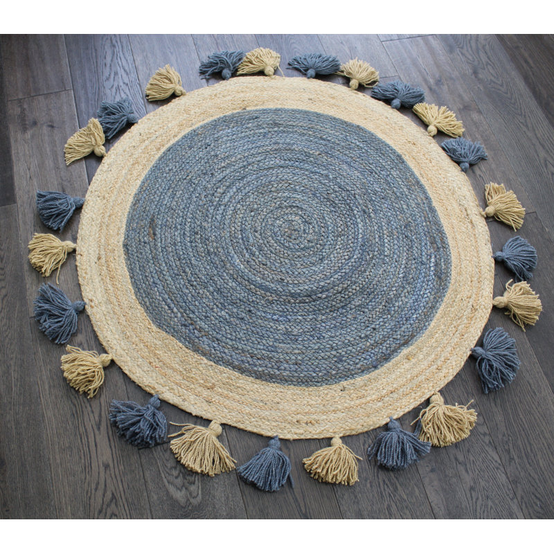 Tapis gris rond en jute naturel