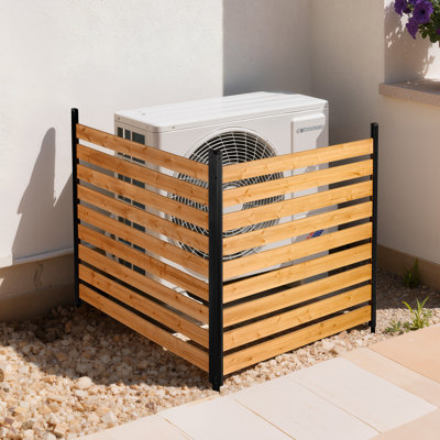 Wooden Privacy Fence, 48 x 49 x 28 inch Air Conditioner Fence, 2 Panel Solid Outdoor Wood Privacy Screen with Metal Stakes, Steel Frame, Trash Can Hid
