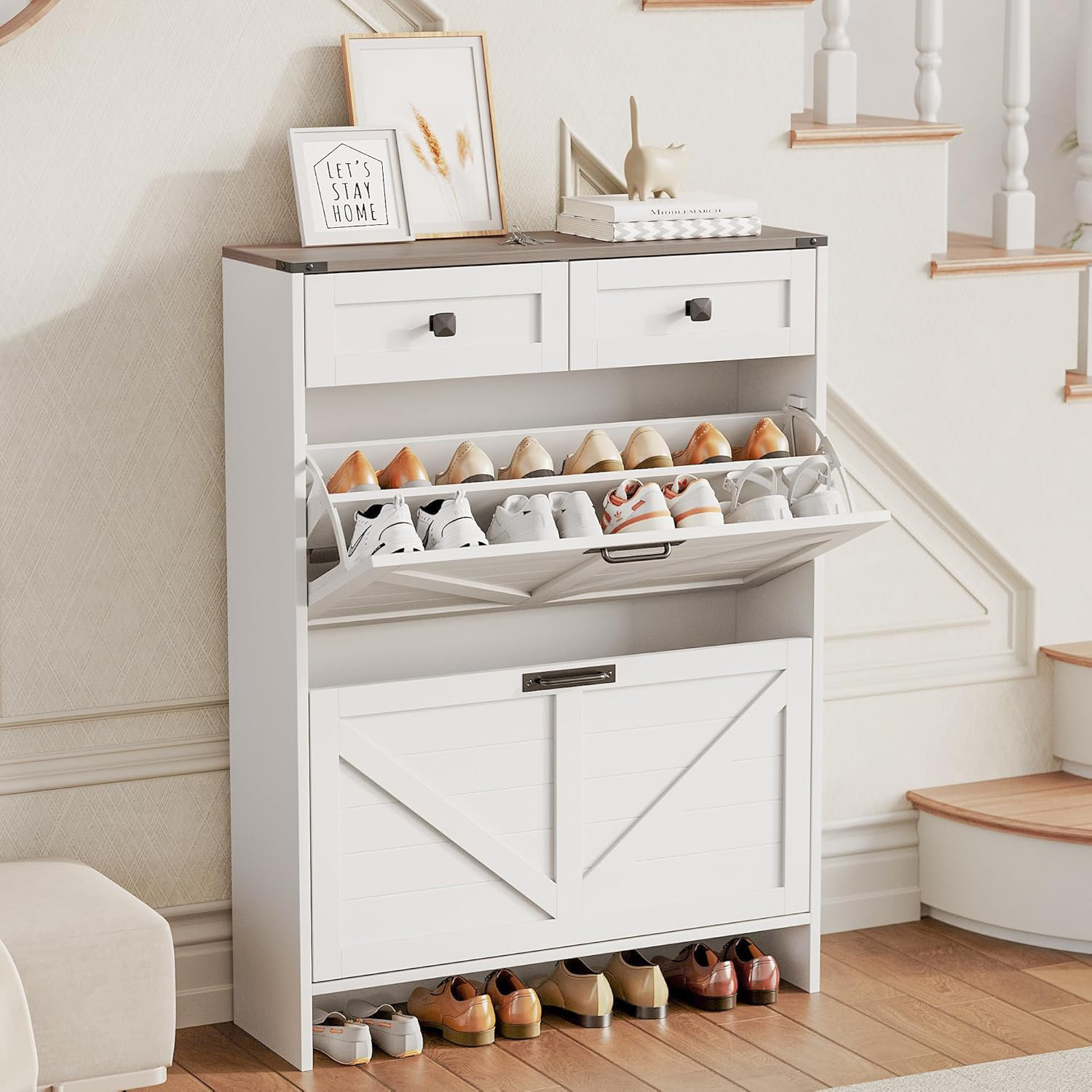 Gracie Oaks Shoe Storage Cabinet Modern Slim Shoe Cabinet With 2 Flip