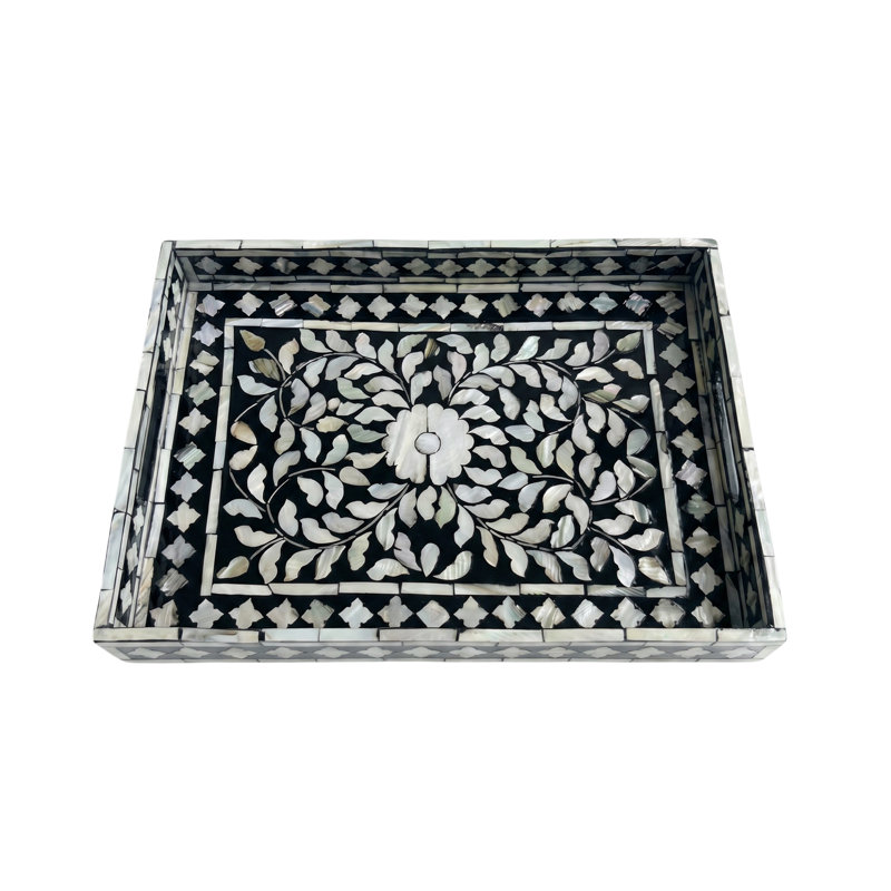 Plateau de service en mosaïque Shell, plateau rectangulaire noir et blanc avec poignées pour table basse et buffet