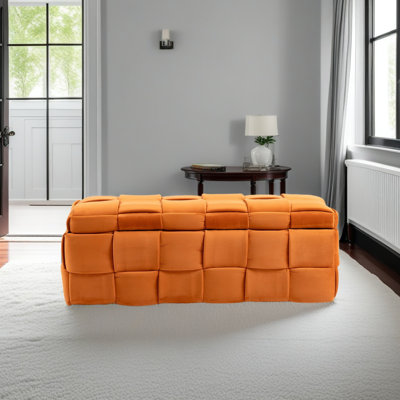 Repose-pieds avec rangement, banc de bout de chambre à coucher, repose-pieds de rangement rembourré en tissu avec charnière de sécurité, repose-pieds rembourré pour entrée et banc de repose-pieds pour le salon et la chambre à coucher