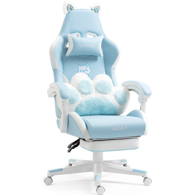 Fauteuil de jeu ergonomique en similicuir bleu