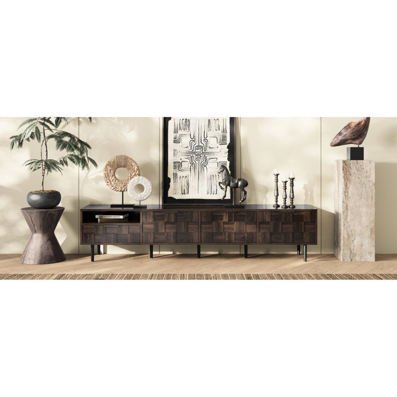 Mid Century Modern 78" Tv Stand For 75 Inch Tvs, Console With Storage In Living Room, 3 Soft - Closing Doors, 1 Deep Drawer, Open Shelf, Particleboard And , 220Lbs Overall Weight Capacity Load 70 79