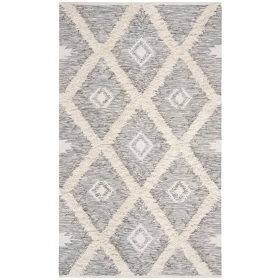 Inelda Hand Woven Wool/Cotton Geometric Rug in Gray