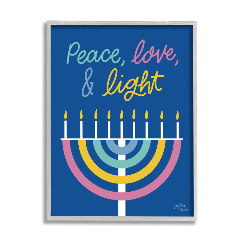 «Peace Love & Light Casual Holiday Hanukkah Menorah», art texturé par Jess Baskin, H 14 po x l 11 po x P 1,5 po