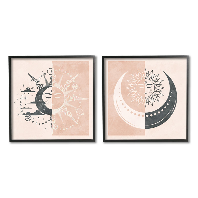 «Celestial Sun Moon Stars Planets Astrology Motif» par Nina Blue - ensemble de 2 impressions, H 17 po x l 17 po x P 1,5 po
